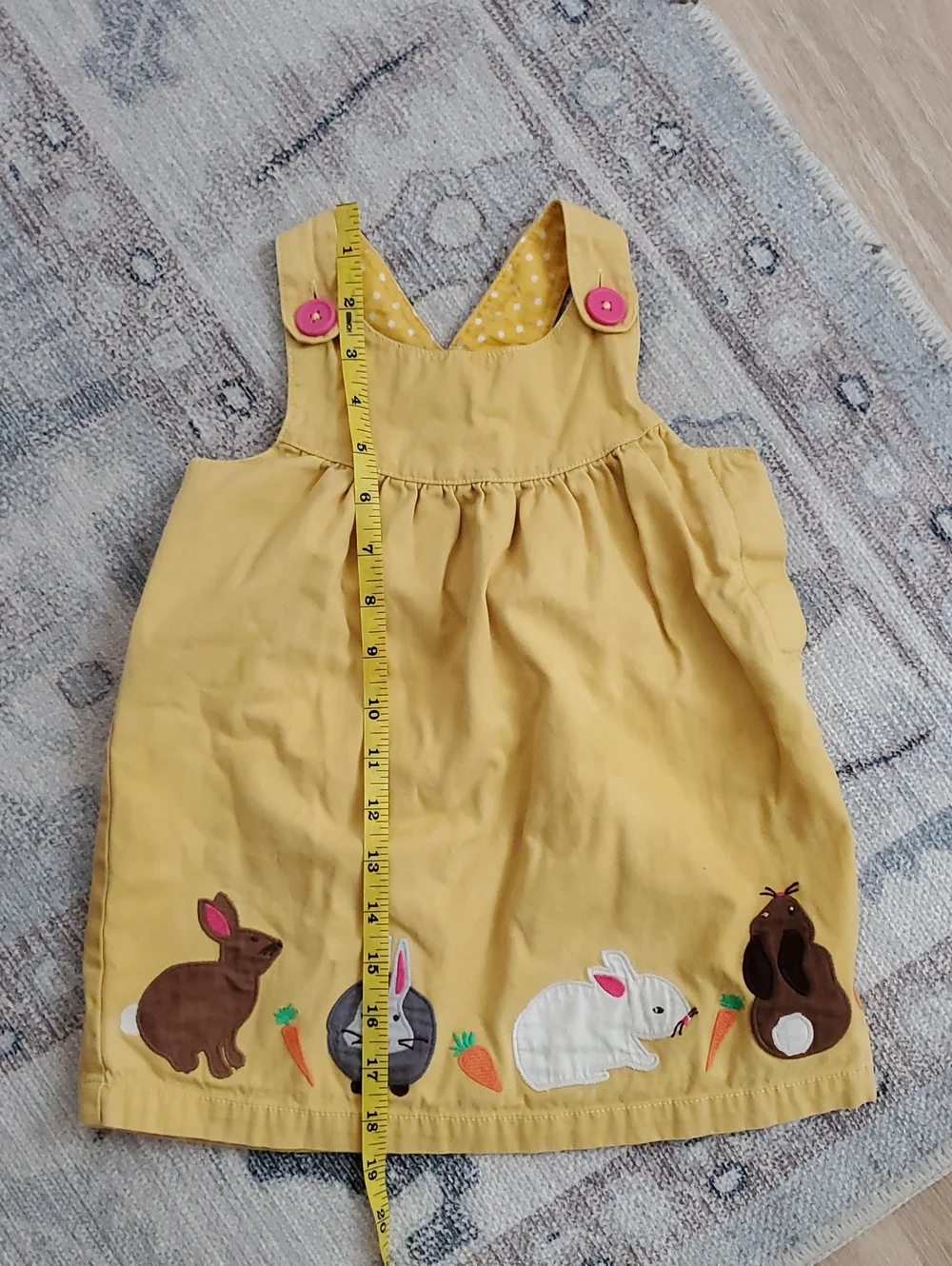 Baby Boden Girls Pinnie Jumper Dress Bunny Rabbit Applique Easter Sz18-24m